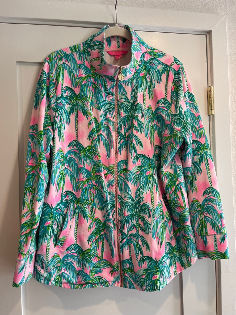 Lilly Pulitzer “Leona” Full Zip Jacket with Palm Tree Print